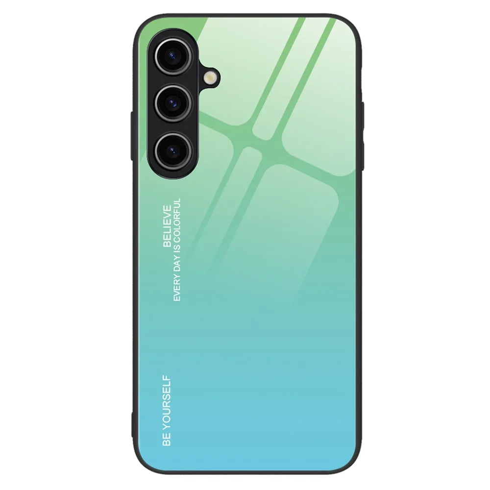 For Samsung Galaxy A05s 4G Protective Case Gradient Color Tempered Glass PC TPU Phone Cover - Cyan / Blue - 1
