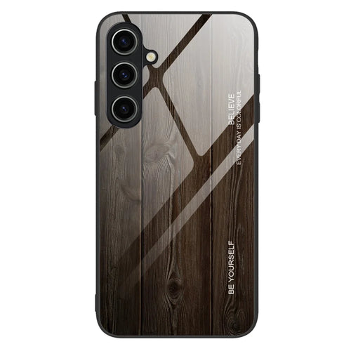 For Samsung Galaxy A05s 4G Slim Case Wood Texture Tempered Glass TPU Shockproof Phone Cover - Black - 1