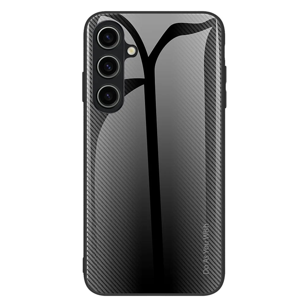 Tempered Glass + TPU Phone Case for Samsung Galaxy A05s 4G Carbon Fiber Texture Phone Cover - Black - 1
