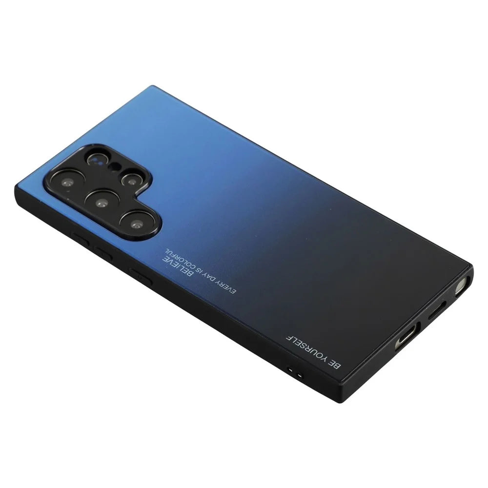 For Samsung Galaxy S24 Ultra Case Protective Gradient Color Tempered Glass PC TPU Phone Cover - Blue / Black - 6