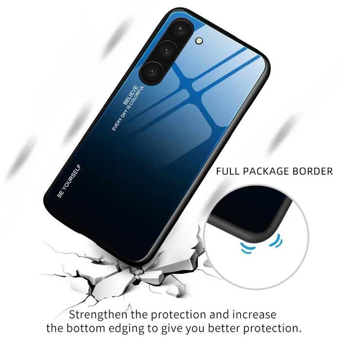 For Samsung Galaxy S24+ Slim Case Gradient Color Tempered Glass PC TPU Phone Case - Blue / Black - 3