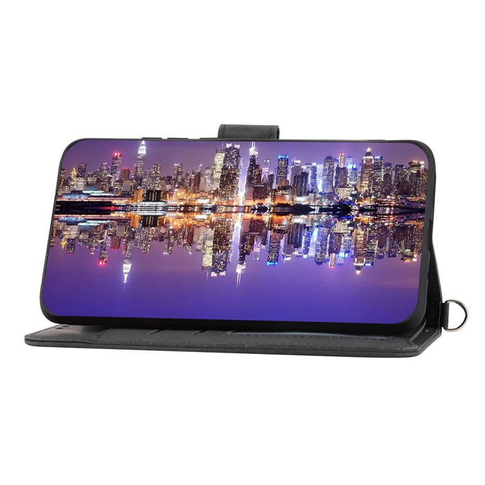 For Samsung Galaxy S24 Ultra Case Skin-touch Wallet Stand Leather Cover with Straps - Black - 3