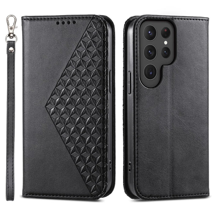 For Samsung Galaxy S24 Ultra Case Imprinted PU Leather+TPU Cell Phone Wallet Cover - Black - 1