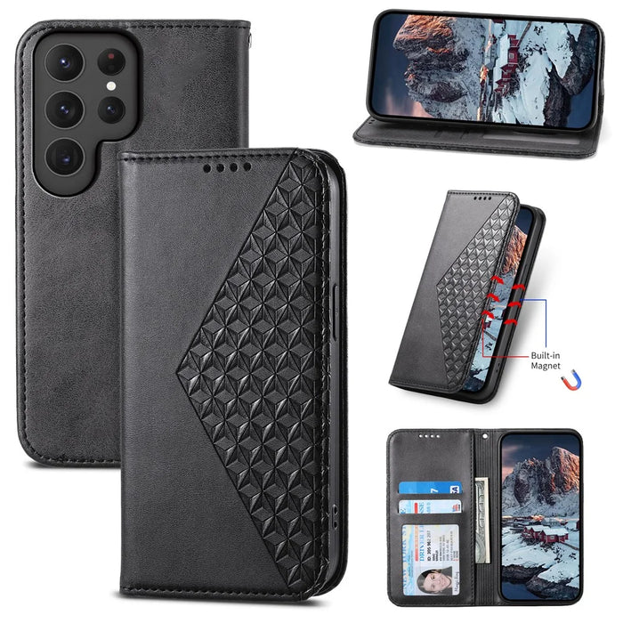 For Samsung Galaxy S24 Ultra Case Imprinted PU Leather+TPU Cell Phone Wallet Cover - Black - 5
