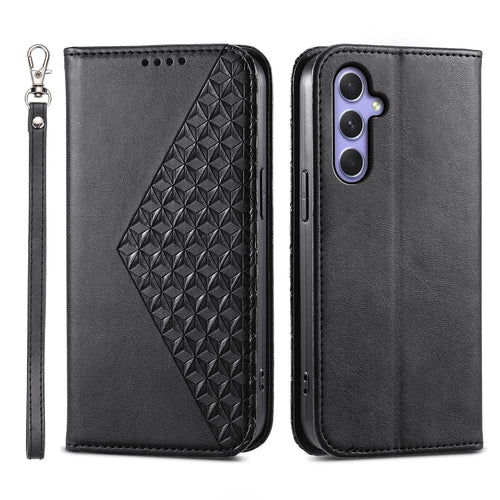 For Samsung Galaxy A25 5G (Global) (161.0 x 76.5 x 8.3mm) Case Calf Texture Imprinted Rhombus Pattern Phone Cover - Black - 1