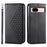 For Google Pixel 8a Case Imprinted Rhombus Pattern PU Leather Phone Cover with Handy Strap - Black - 1
