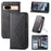For Google Pixel 8a Case Imprinted Rhombus Pattern PU Leather Phone Cover with Handy Strap - Black - 5