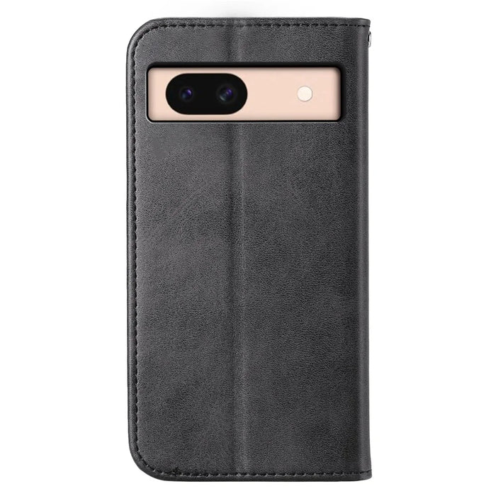For Google Pixel 8a Case Imprinted Rhombus Pattern PU Leather Phone Cover with Handy Strap - Black - 7