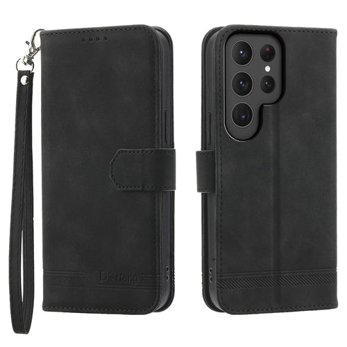 DIERFENG DF-03 For Samsung Galaxy S24 Ultra Case Imprinted Stand PU Leather Phone Protector - Black - 1