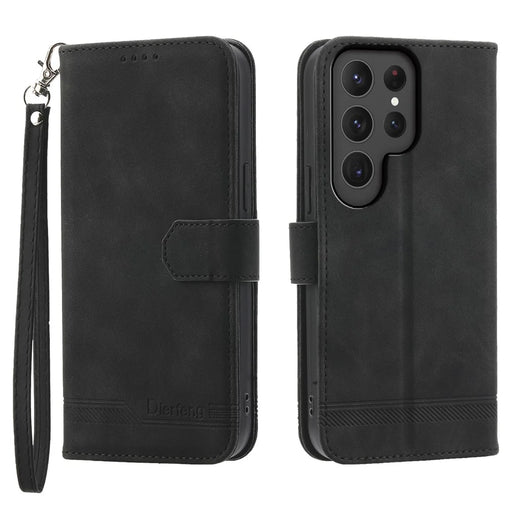 DIERFENG DF-03 For Samsung Galaxy S24 Ultra Case Imprinted Stand PU Leather Phone Protector - Black - 1