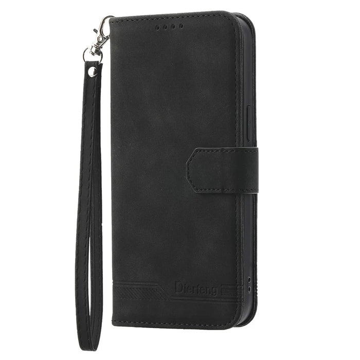 DIERFENG DF-03 For Samsung Galaxy S24 Ultra Case Imprinted Stand PU Leather Phone Protector - Black - 5