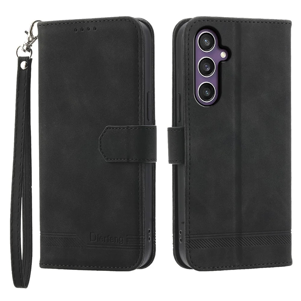DIERFENG DF-03 For Samsung Galaxy S24+ Case PU Leather Flip Cell Phone Wallet Cover - Black - 1