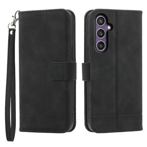 DIERFENG DF-03 For Samsung Galaxy S24 Case Imprinted Stand Phone Cover with Wrist Strap - Black - 1