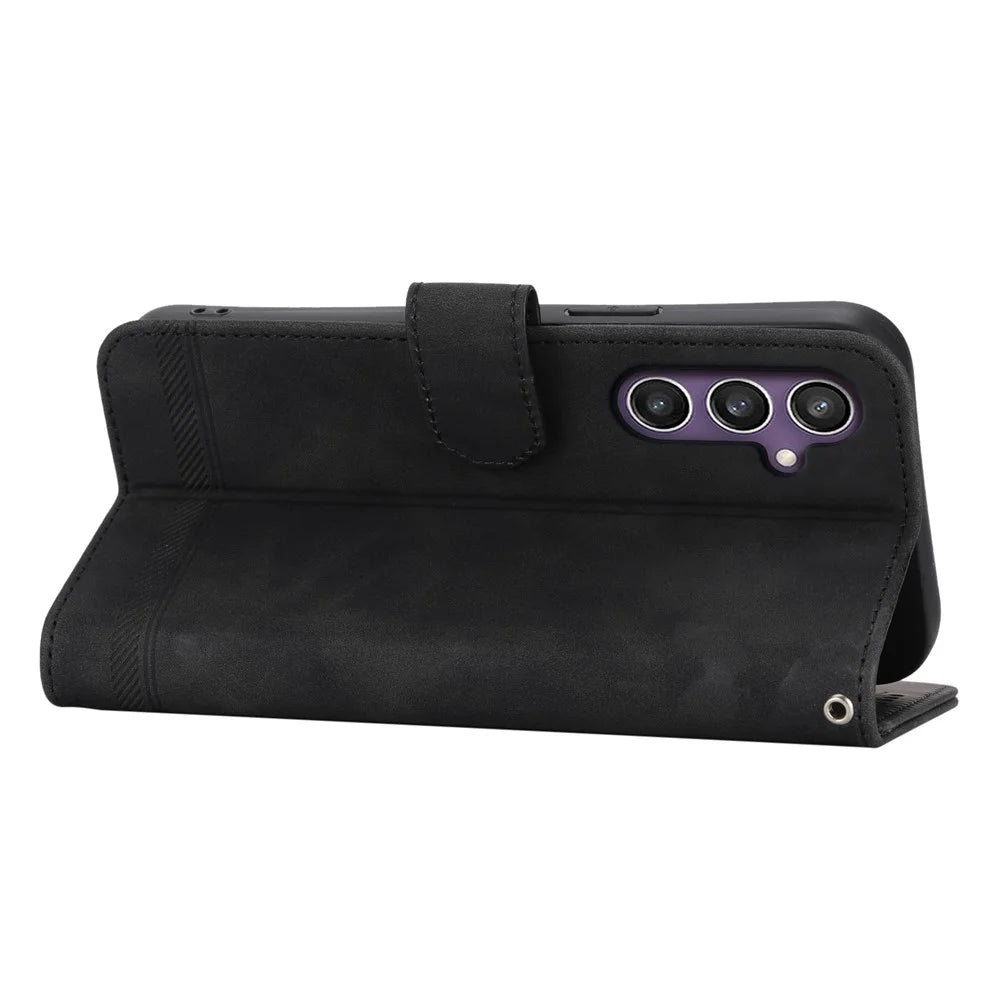 DIERFENG DF-03 For Samsung Galaxy S24 Case Imprinted Stand Phone Cover with Wrist Strap - Black - 3