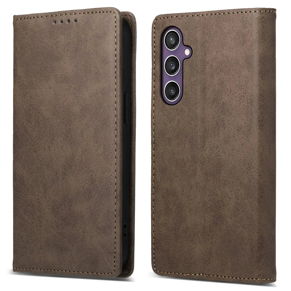 DF-05 For Samsung Galaxy S24 Cell Phone Case RFID Blocking PU Leather Cover with Wallet - Brown - 1