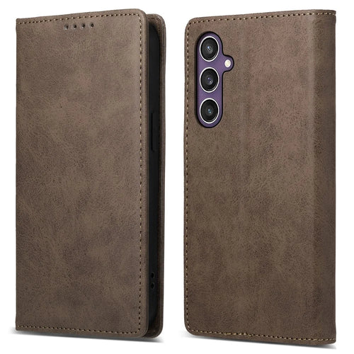 DF-05 For Samsung Galaxy S24 Cell Phone Case RFID Blocking PU Leather Cover with Wallet - Brown - 1