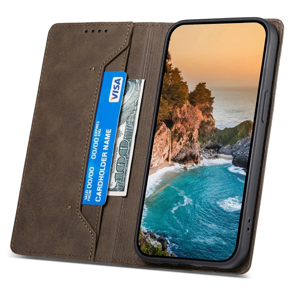 DF-05 For Samsung Galaxy S24 Cell Phone Case RFID Blocking PU Leather Cover with Wallet - Brown - 3