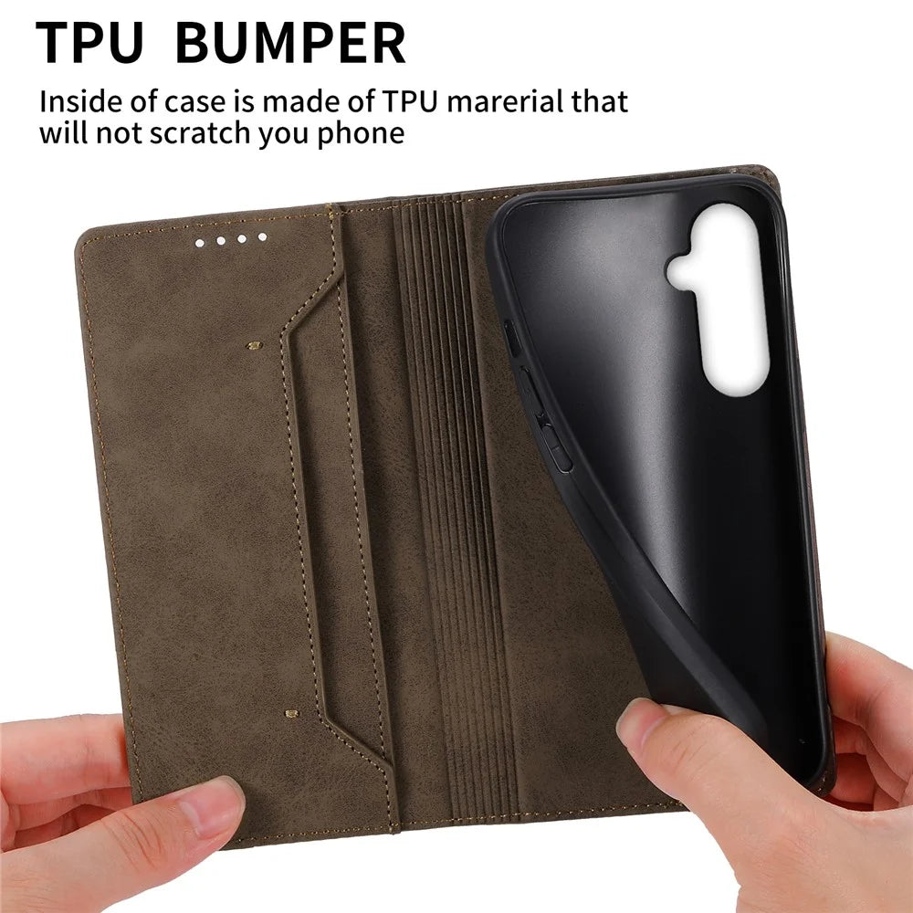 DF-05 For Samsung Galaxy S24 Cell Phone Case RFID Blocking PU Leather Cover with Wallet - Brown - 6