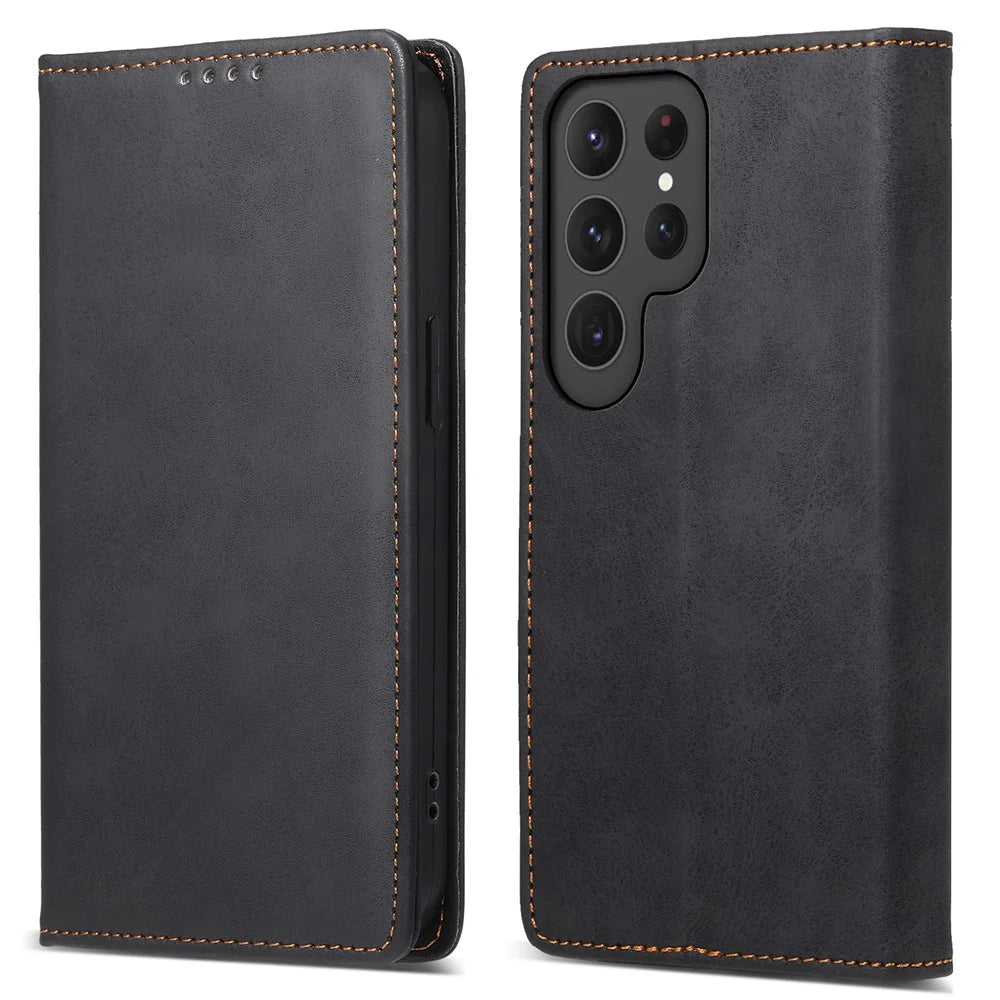 DF-05 For Samsung Galaxy S24 Ultra Case RFID Blocking PU Leather Phone Cover Wallet - Black - 1