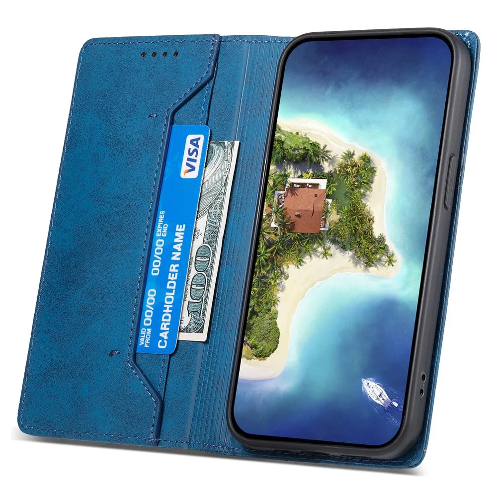 DF-05 For Google Pixel 8a Cell Phone Case RFID Blocking PU Leather Wallet Mobile Phone Cover - Blue - 3