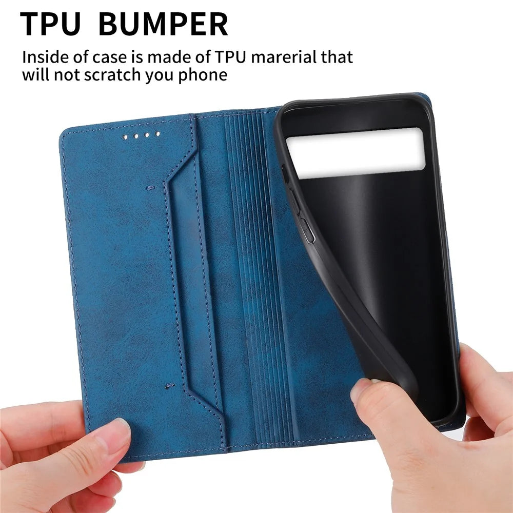 DF-05 For Google Pixel 8a Cell Phone Case RFID Blocking PU Leather Wallet Mobile Phone Cover - Blue - 6