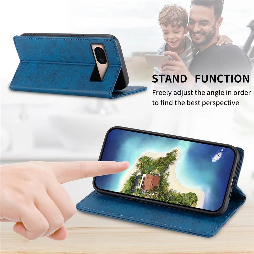DF-05 For Google Pixel 8a Cell Phone Case RFID Blocking PU Leather Wallet Mobile Phone Cover - Blue - 7