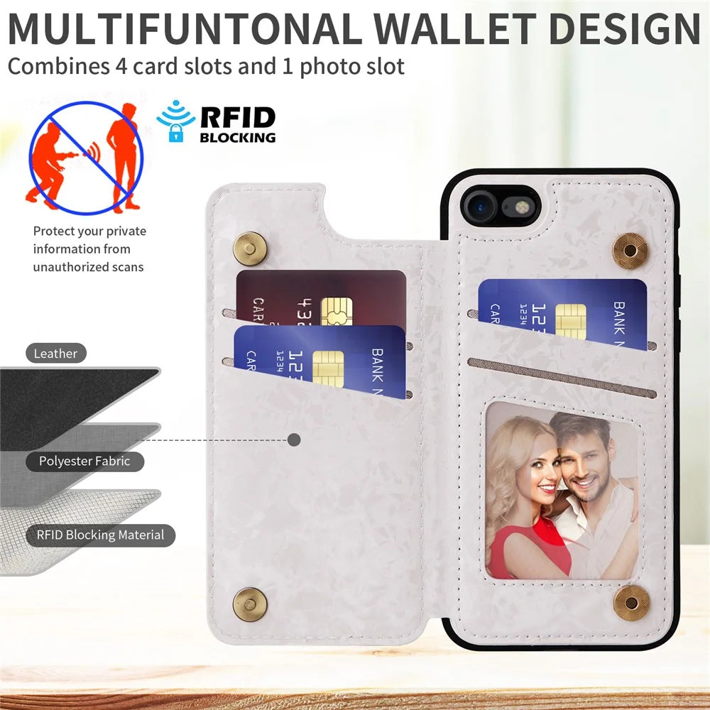 For iPhone 7 / 8 / SE (2020) / SE (2022) Case RFID Blocking Lacquered Flower Phone Kickstand Cover - Flower - 3