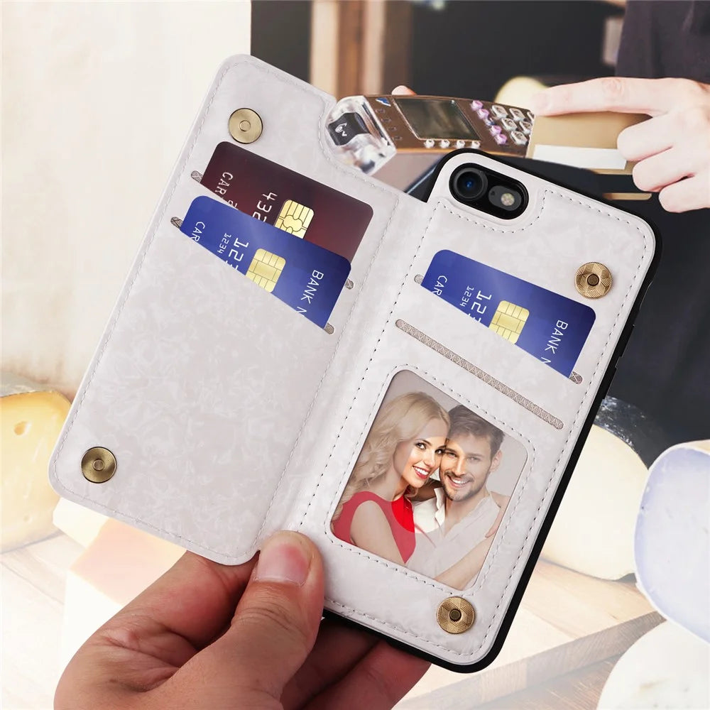 For iPhone 7 / 8 / SE (2020) / SE (2022) Case RFID Blocking Lacquered Flower Phone Kickstand Cover - Flower - 4