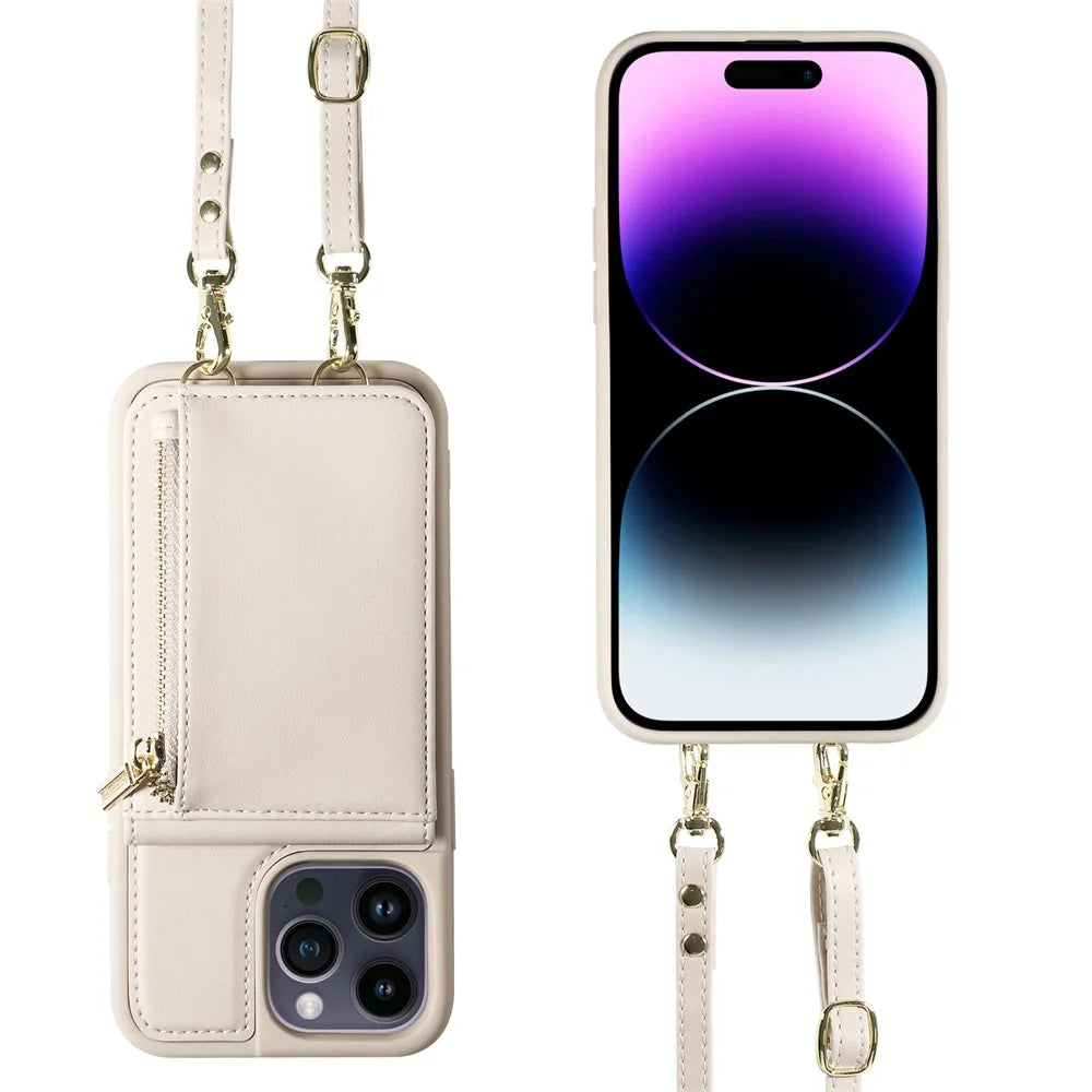 For 	iPhone 15 Pro Max Case RFID Blocking PU+TPU Wallet Phone Guard Cover - Beige - 3