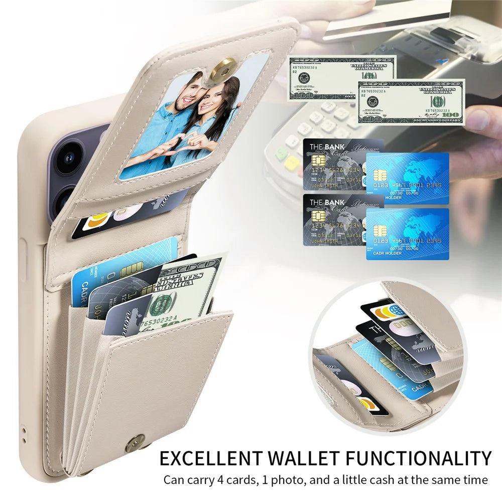 For 	iPhone 15 Pro Max Case RFID Blocking PU+TPU Wallet Phone Guard Cover - Beige - 4