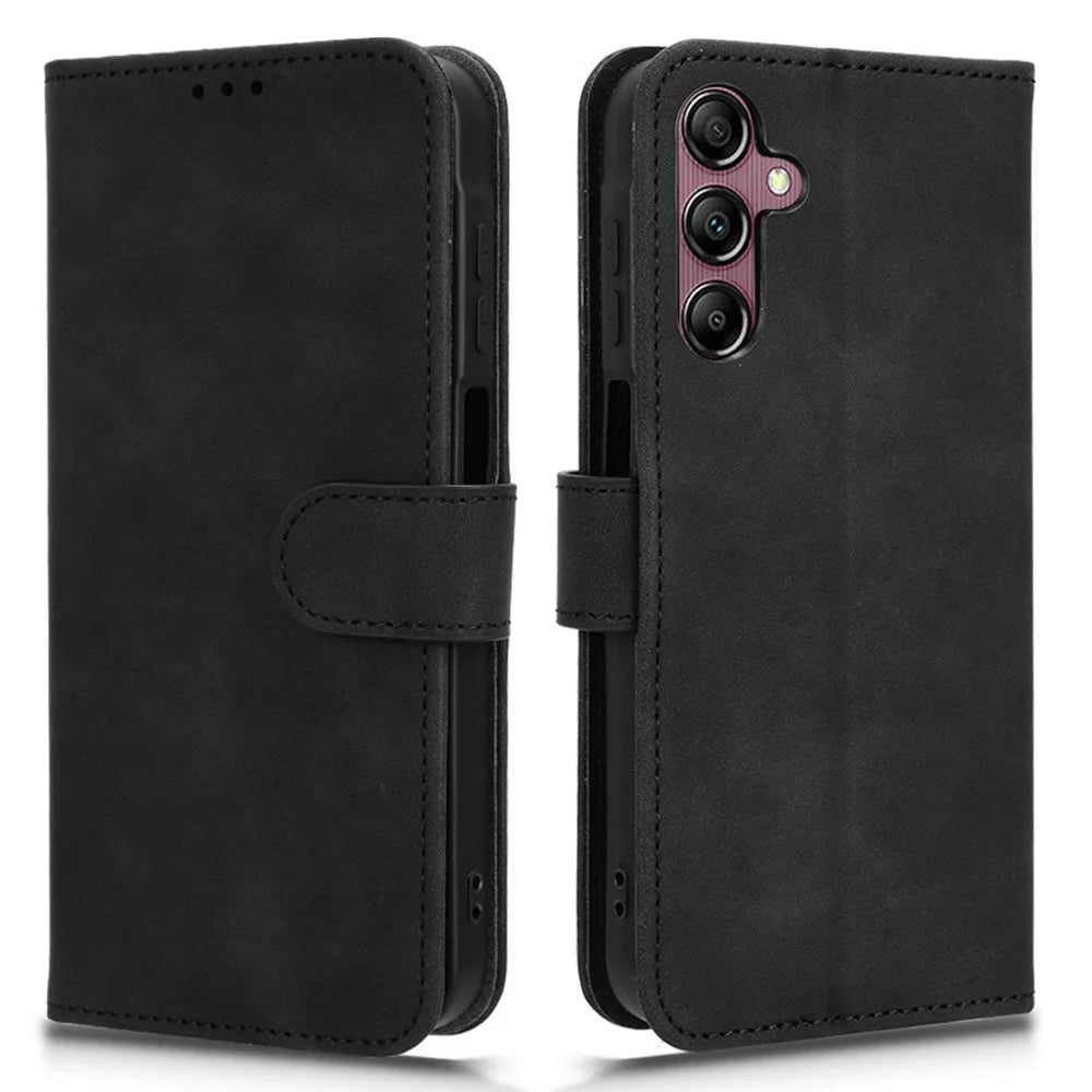 For Samsung Galaxy A15 4G Phone Case TPU+PU Leather Skin-touch Feeling Stand Phone Cover - Black - 1