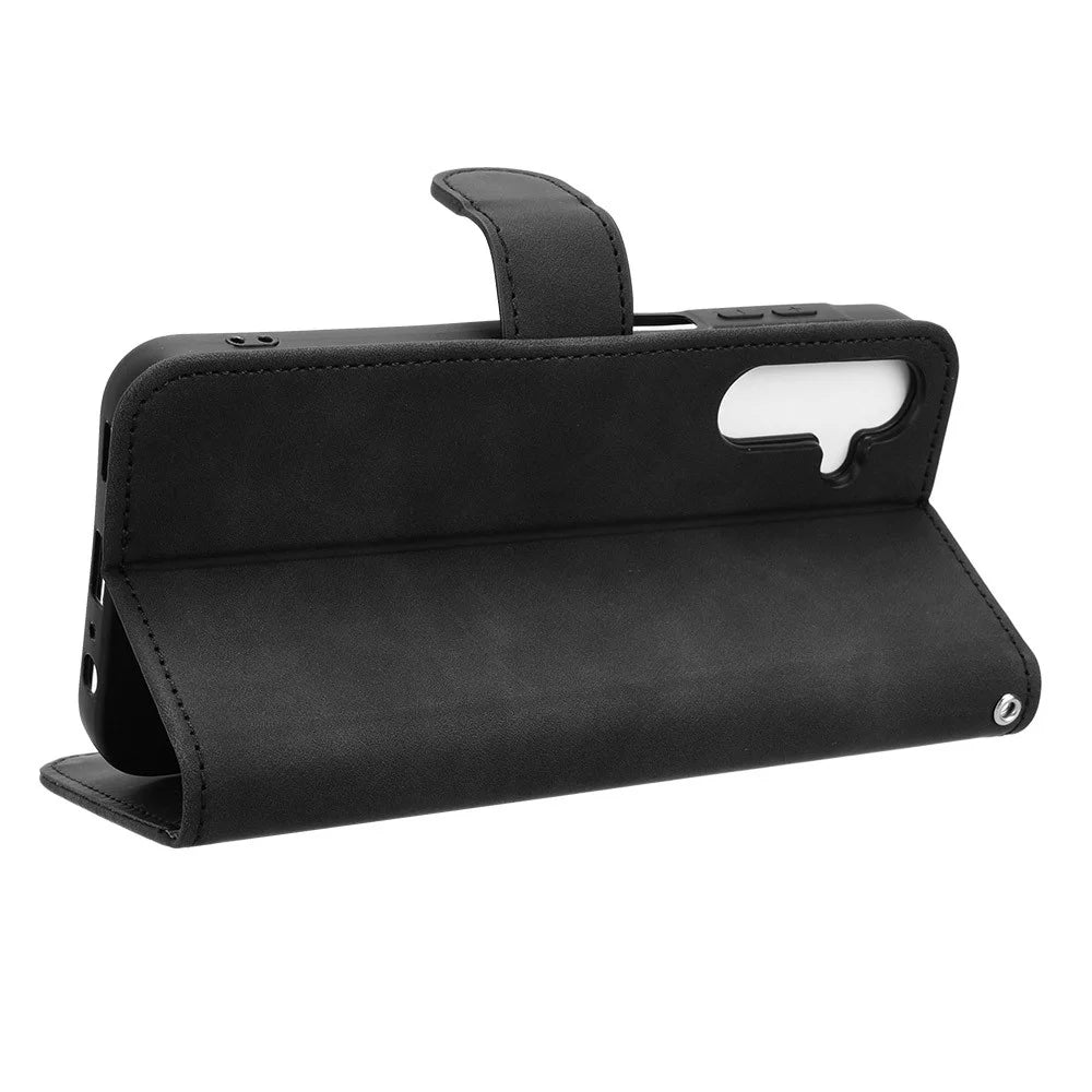For Samsung Galaxy A15 4G Phone Case TPU+PU Leather Skin-touch Feeling Stand Phone Cover - Black - 3