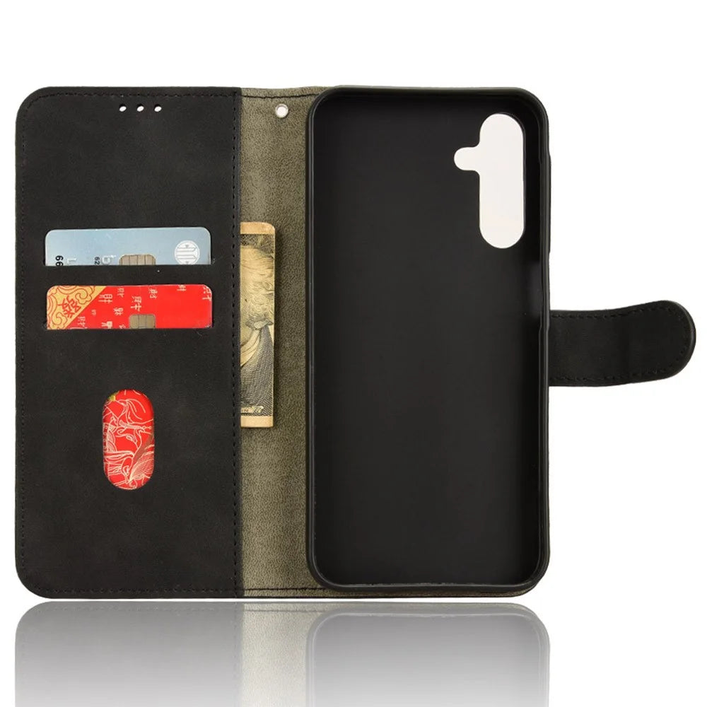 For Samsung Galaxy A15 4G Phone Case TPU+PU Leather Skin-touch Feeling Stand Phone Cover - Black - 4