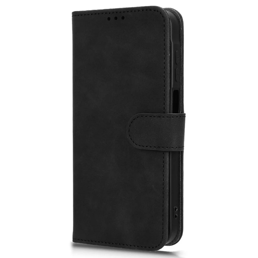 For Samsung Galaxy A15 4G Phone Case TPU+PU Leather Skin-touch Feeling Stand Phone Cover - Black - 6