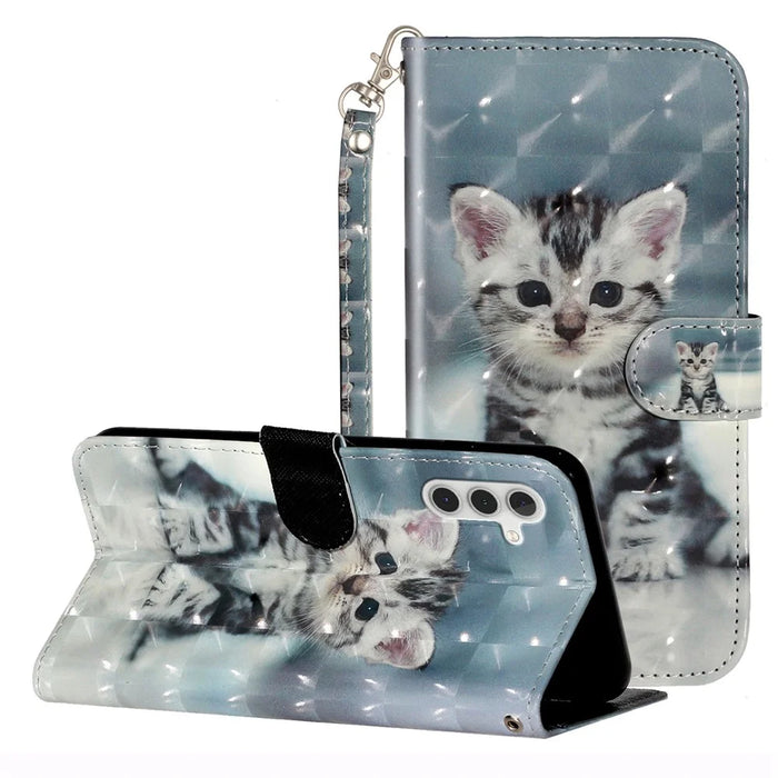 For Samsung Galaxy A05s 4G Leather Case 3D Pattern Printing Wallet Phone Cover - Cat - 5