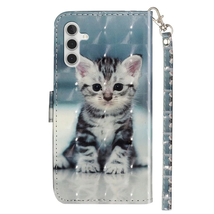 For Samsung Galaxy A05s 4G Leather Case 3D Pattern Printing Wallet Phone Cover - Cat - 7