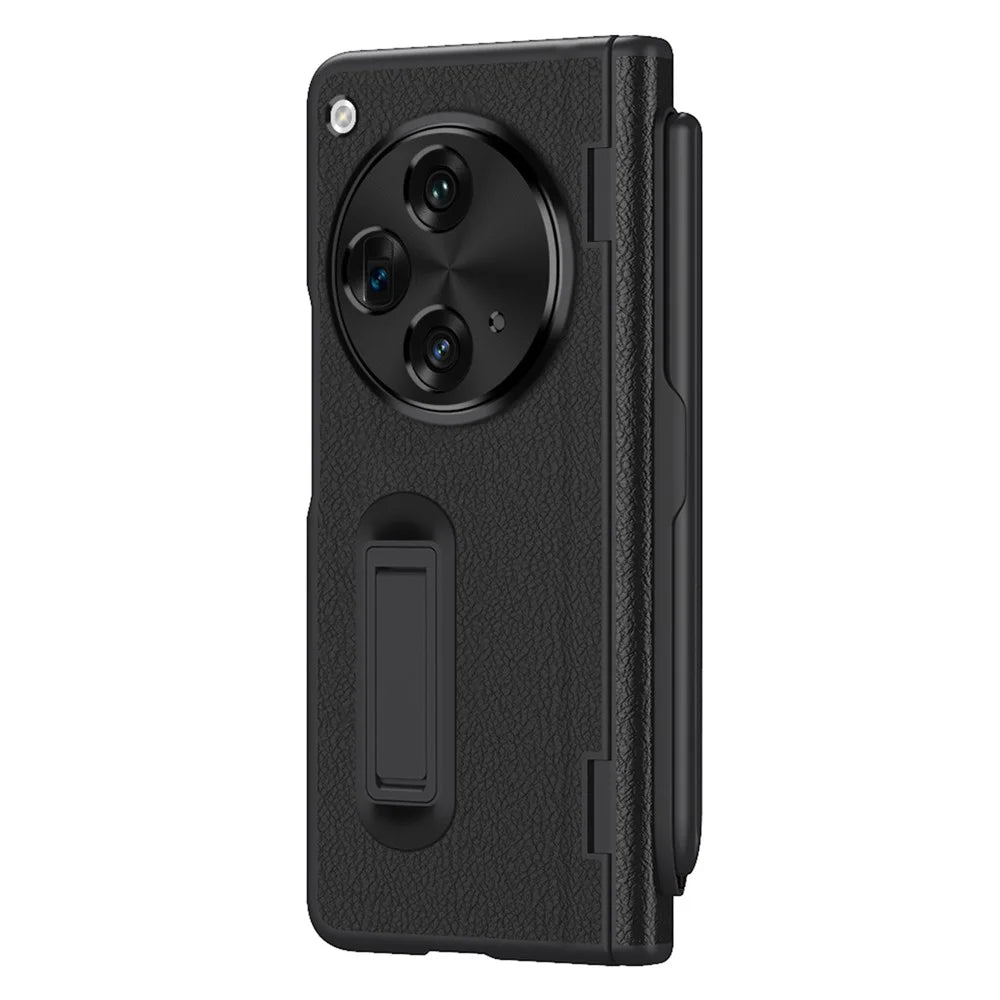 For OnePlus Open / Oppo Find N3 5G Case Leather+PC Phone Cover with Stylus / Tempered Glass Film - Black - 2