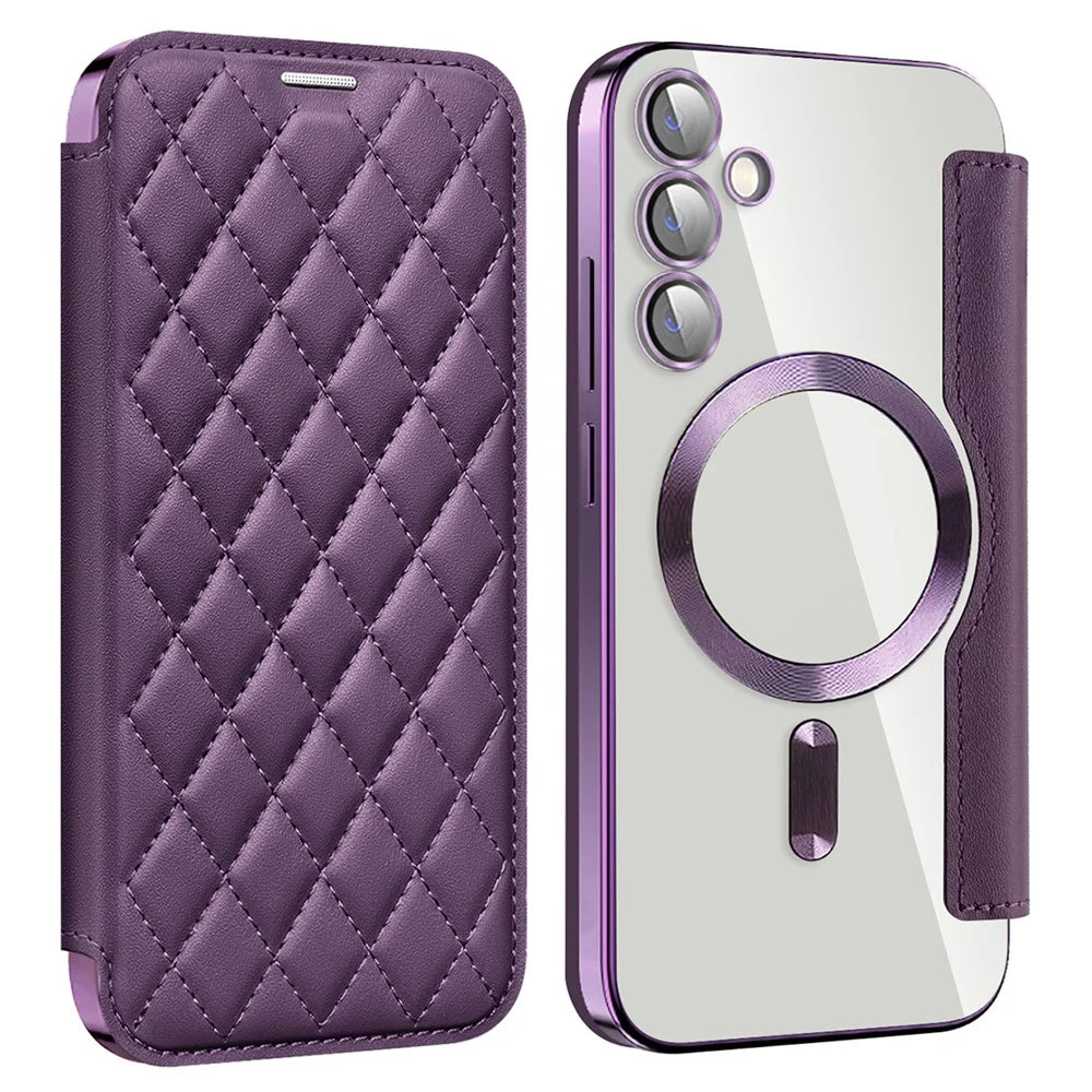 For Samsung Galaxy S23 FE Case Magnetic Case Card Holder Stand Cover - Purple - 1