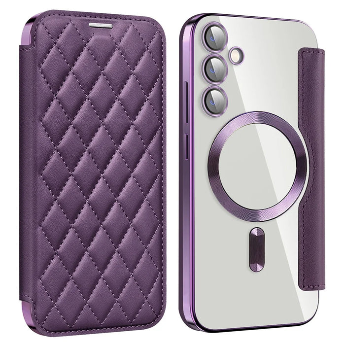 For Samsung Galaxy S23 FE Case Magnetic Case Card Holder Stand Cover - Purple - 1