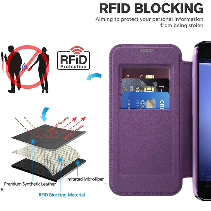 For Samsung Galaxy S23 FE Case Magnetic Case Card Holder Stand Cover - Purple - 5