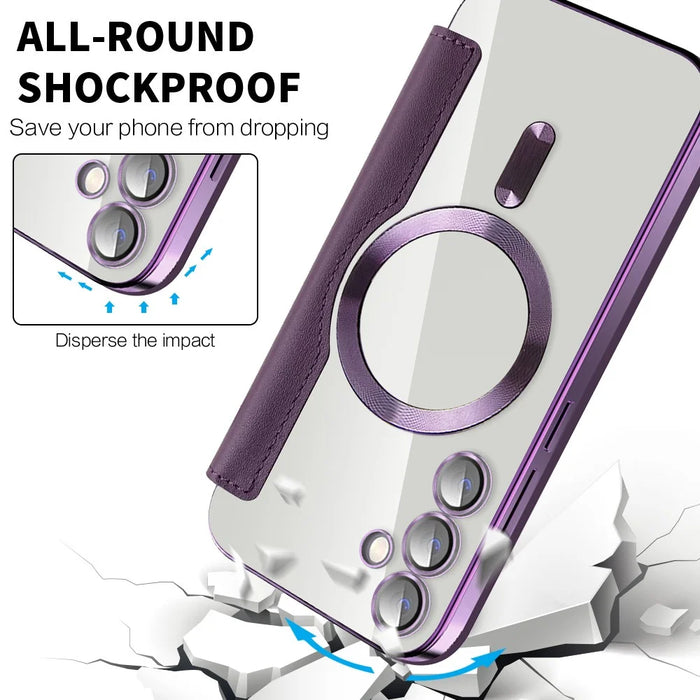 For Samsung Galaxy S23 FE Case Magnetic Case Card Holder Stand Cover - Purple - 6