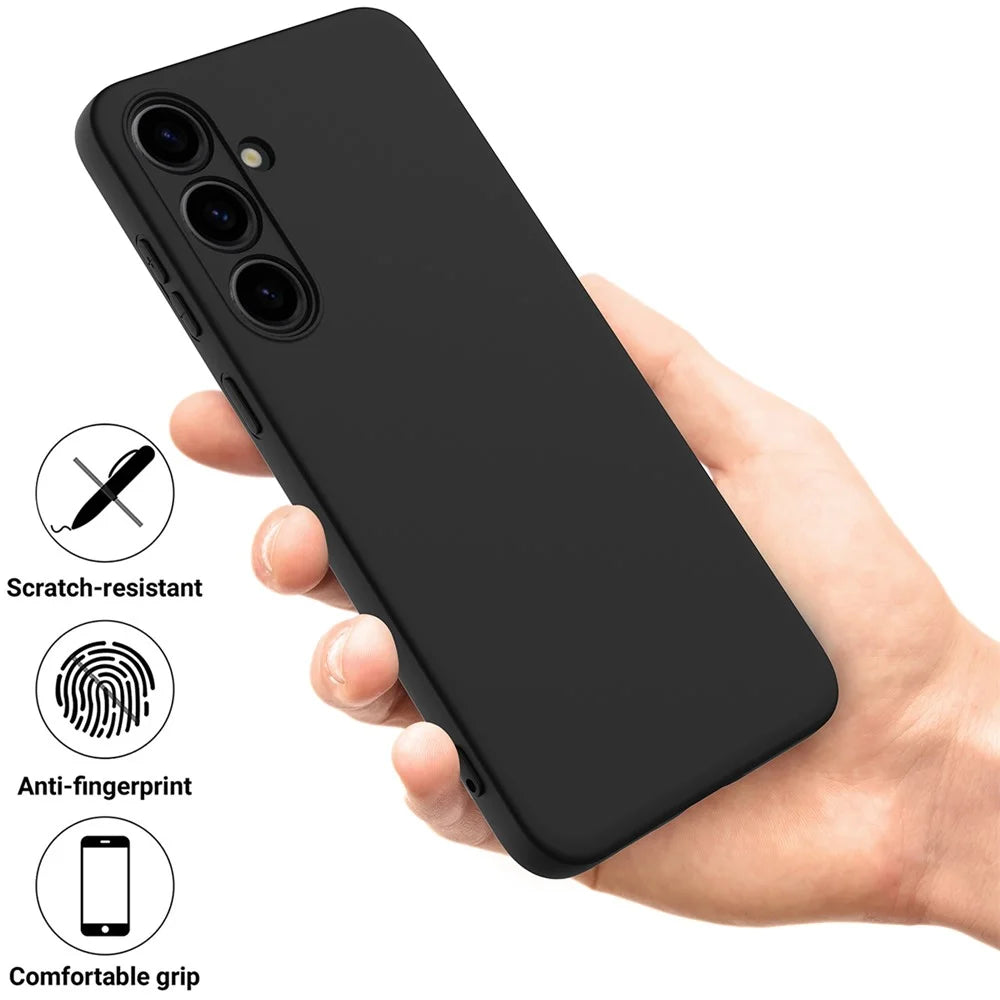 For Samsung Galaxy S24+ Cell Phone Case Liquid Silicone Soft Liner Cover with Strap - Black - 5