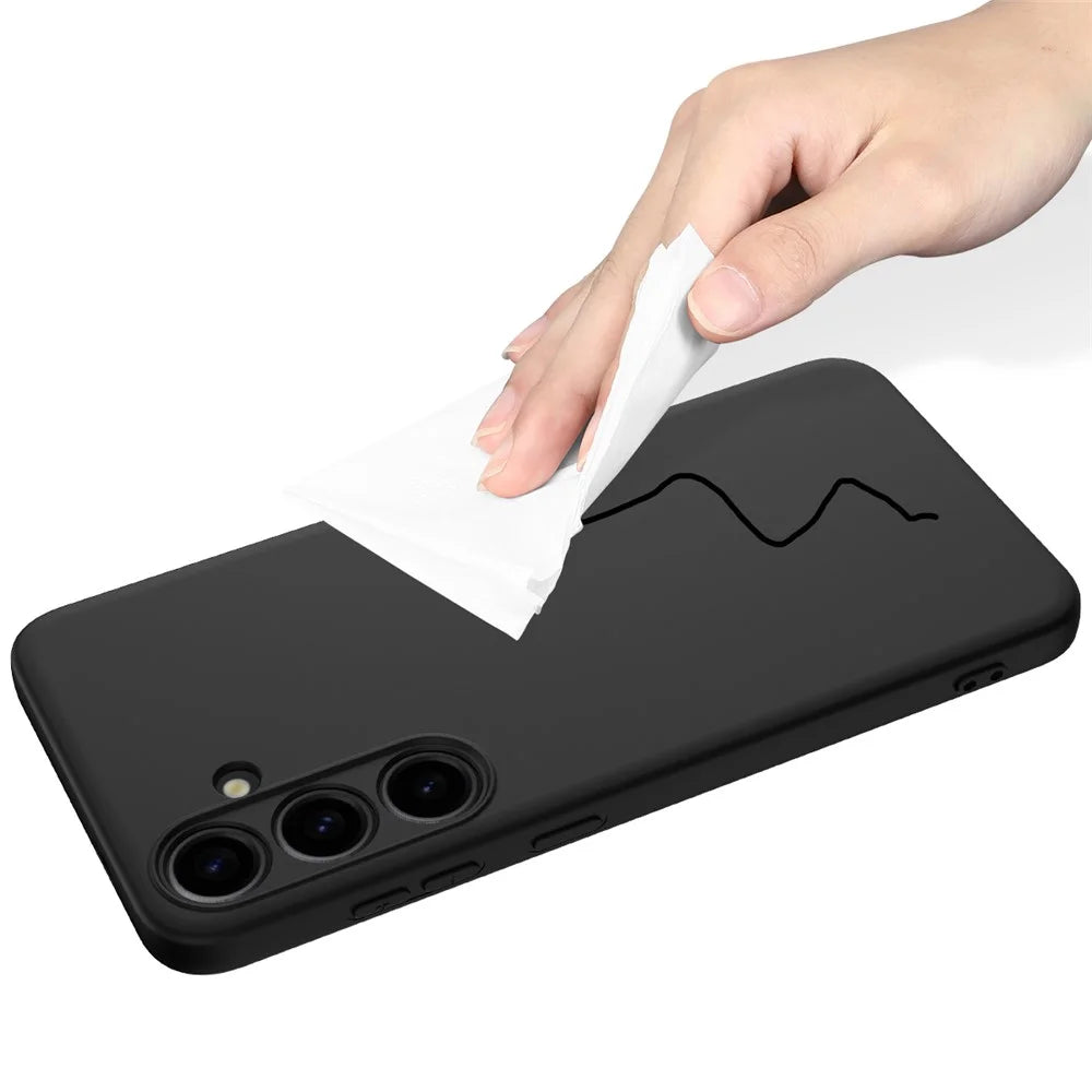 For Samsung Galaxy S24+ Cell Phone Case Liquid Silicone Soft Liner Cover with Strap - Black - 7