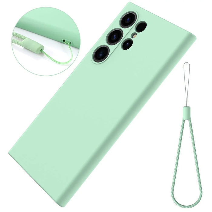 For Samsung Galaxy S24 Ultra Case Shockproof Liquid Silicone Smartphone Cover with Strap - Green - 2