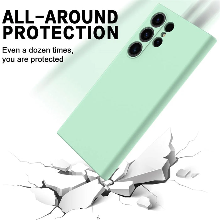 For Samsung Galaxy S24 Ultra Case Shockproof Liquid Silicone Smartphone Cover with Strap - Green - 3