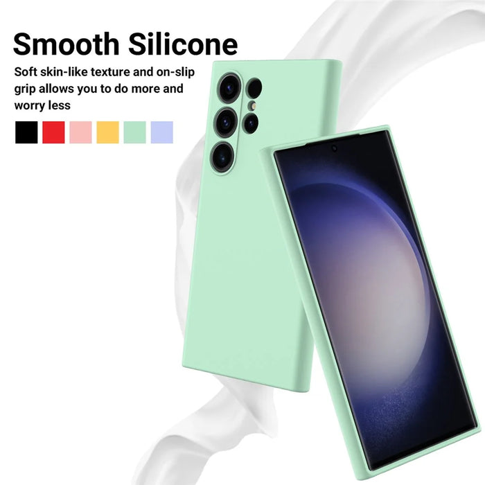 For Samsung Galaxy S24 Ultra Case Shockproof Liquid Silicone Smartphone Cover with Strap - Green - 4
