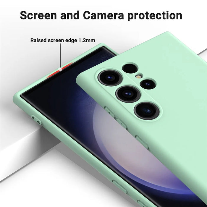 For Samsung Galaxy S24 Ultra Case Shockproof Liquid Silicone Smartphone Cover with Strap - Green - 6
