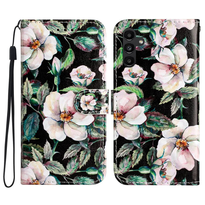 For Samsung Galaxy A05s 4G Case Leather Pattern Printing Folio Phone Stand Cover - Magnolia - 1