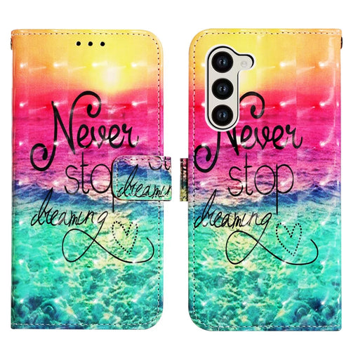 For Samsung Galaxy S24+ Leather Case 3D Pattern Printing Wallet Stand Mobile Cover with Strap - Never Stop Dreaming - 1