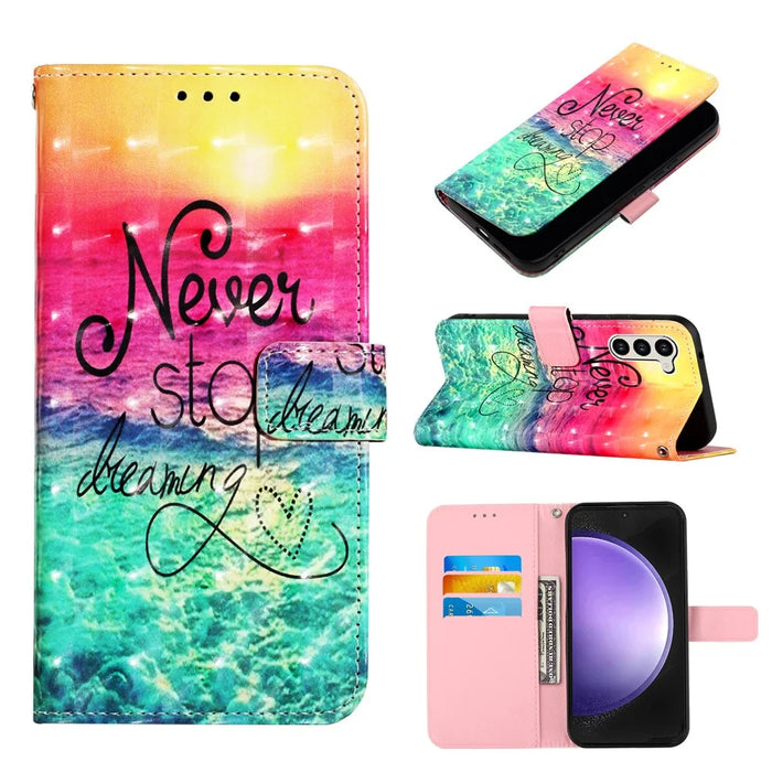 For Samsung Galaxy S24+ Leather Case 3D Pattern Printing Wallet Stand Mobile Cover with Strap - Never Stop Dreaming - 4